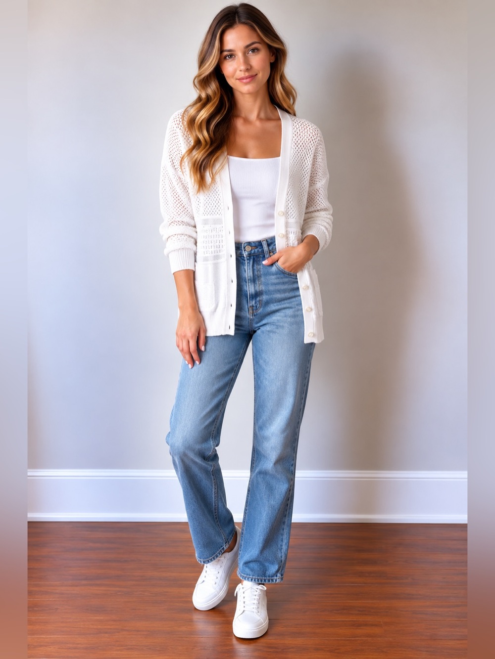 Wilfred White Open-Weave Button Front Cardigan